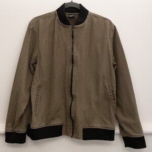 Molokai Surf Co. Bomber Jacket Size M Olive Green Black Trim Zip Casual